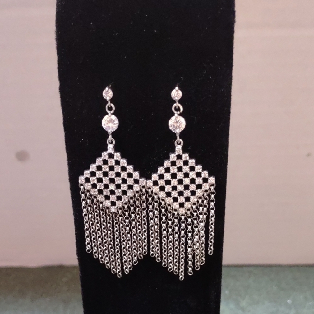 Silver Chandelier Earrings with Crystal Accents